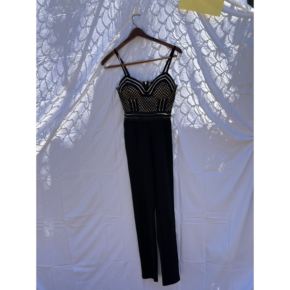 ENTRY Black Mesh‎ Detail Zipper Front Jumpsuit Women's Size S